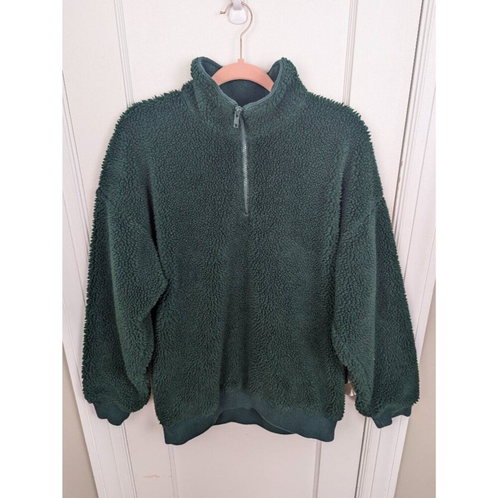 Brandy Melville | Forest Green Sherpa Teddy Quarter Zip Pullover Size One Size